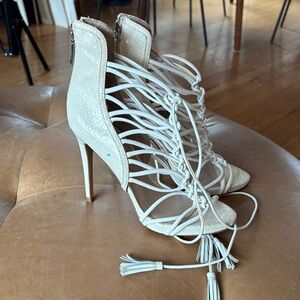 bebe Cream leather snake print Strappy Heels
